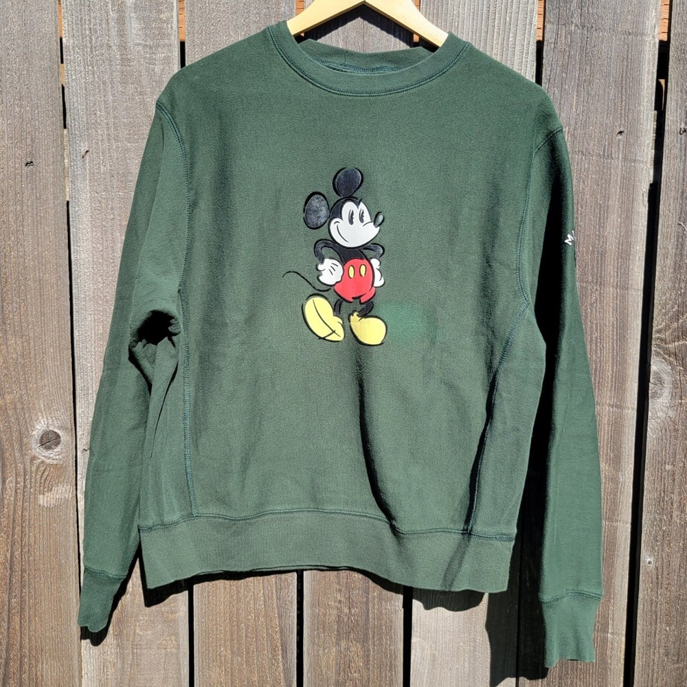 Vintage Disney Store Mickey Mouse Sweatshirt Green Crewneck Felted Outline Sz L